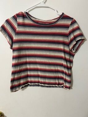 American Eagle Outfitters Red, Navy & Cream Striped Short Sleeve Tee